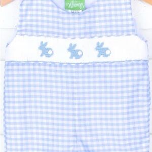 Light Blue Check Bunny Smocked Jon Jon. NWOT. 2T